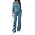 thumbnail image 2 of Dzrciro Sets for Women, Long Sleeve Crew Neck Irregular Wrap Tops and Elastic High Waist Wide Leg Pants 2 Piece Sets with Pockets, Soft Vacation Womens Sets S‑2XL, 2 of 7