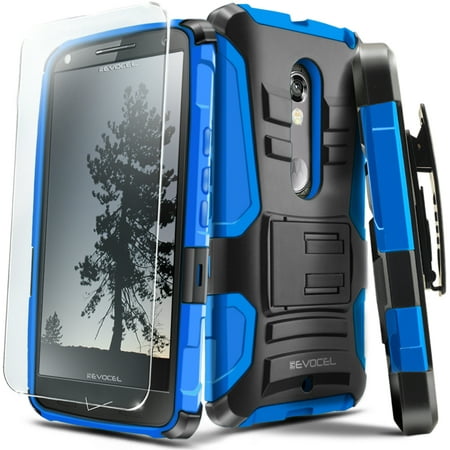 DROID Maxx 2 Case, Evocel® Rugged Holster Dual Layer Case [Kickstand] [Belt Swivel Clip] HD Screen Protector For DROID Maxx 2 XT1565/ Moto X Play (2015 Release), Blue