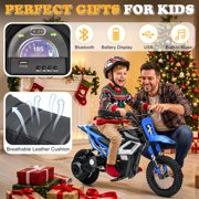 UBesGoo Electric Dirt Bike, 24V 250W Ride on Toys for Big Kids with Music & Bluetooth, 14 mph Twist-Grip Throttle & Hand-Operated Rear Brake, Blue