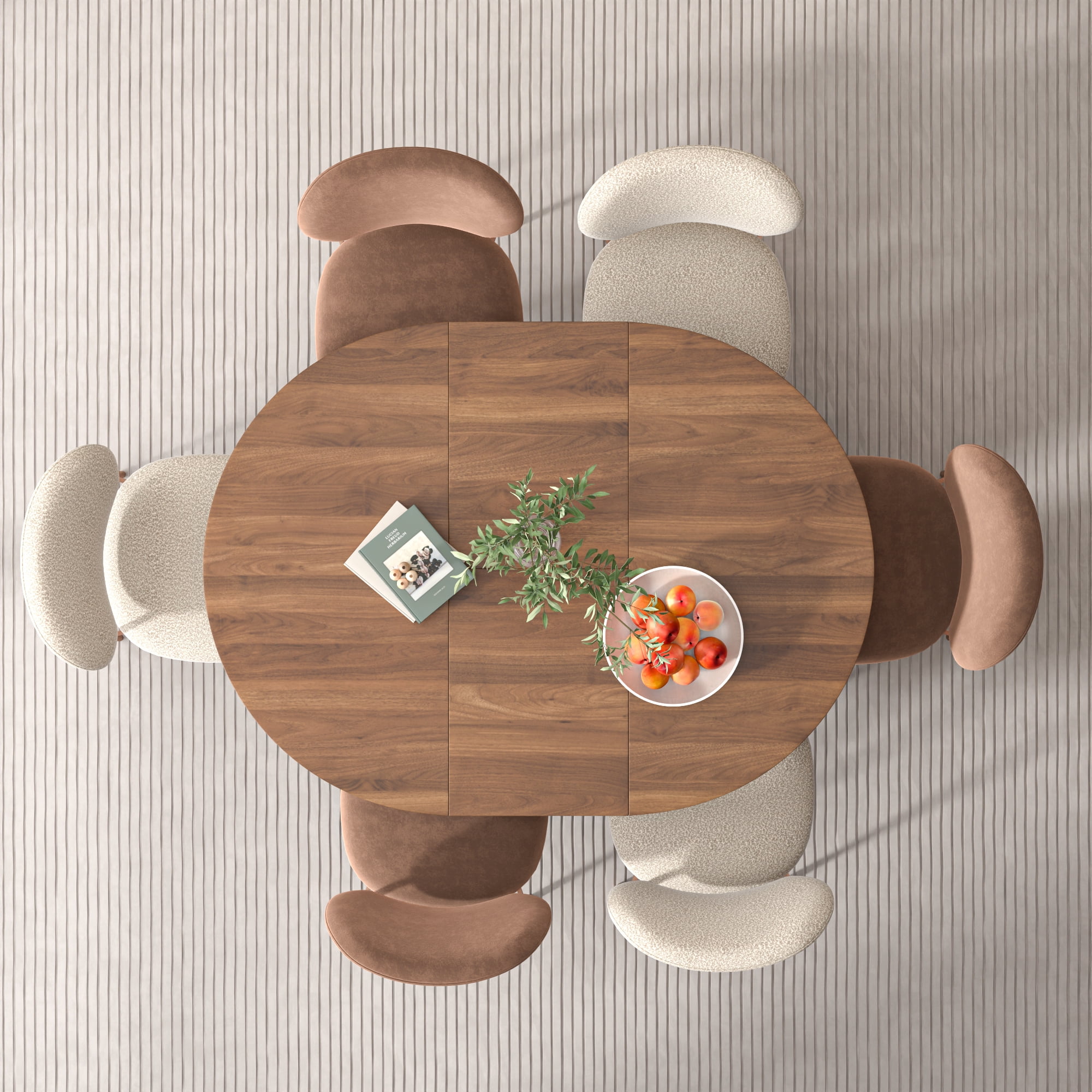 Round Dining Table Modern Extendable Dining Table with Removable Leaves for Kitchen