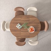 Round Dining Table Modern Extendable Dining Table with Removable Leaves for Kitchen