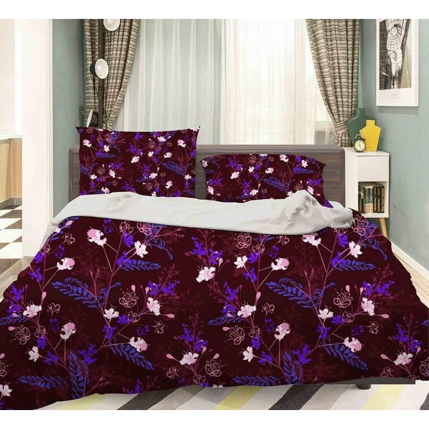 3D Purple Floral Funda de edredón Set Ropa de cama Set Fundas de almohada 09