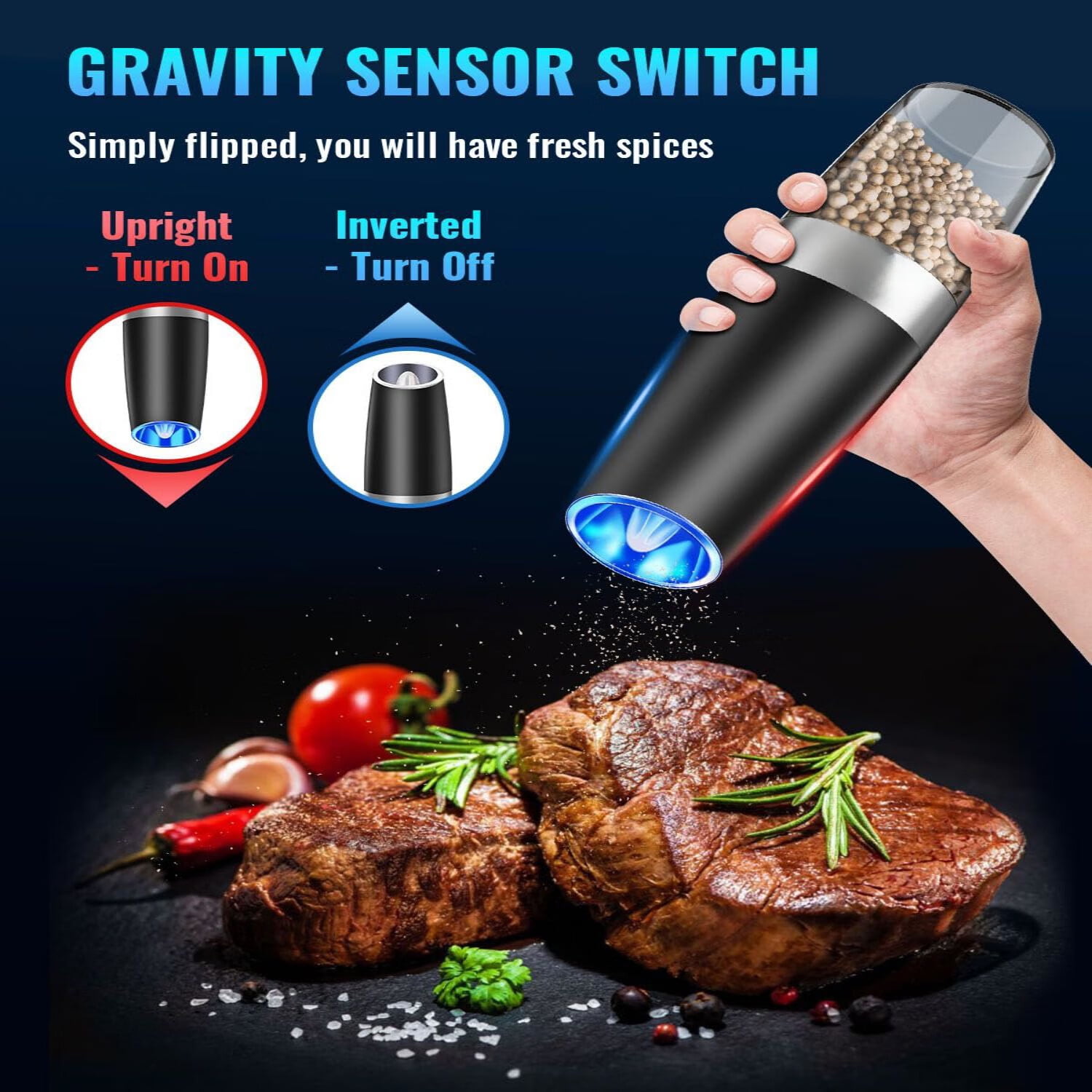 2 Pcs Electric Salt And Pepper Grinder Set Battery Operated One Hand Automatic Operation, Adjustable Coarseness Mill Grinders Shakers Led Light Stainless Steel, Kitchen Gadgets Gifts Ideas
