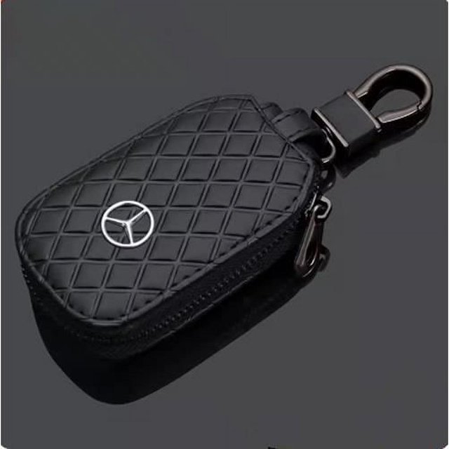Car Key Case Cover - Black Genuine Leather Car Key Holder Key Case for Mercedes Benz