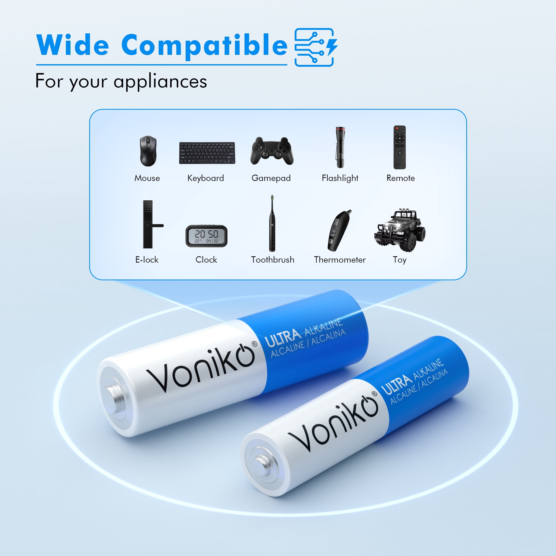 Voniko 1.5V AA and AAA Batteries, 18 Pack Combo Pack Alkaline Battery-10 Double A and 8 Triple A