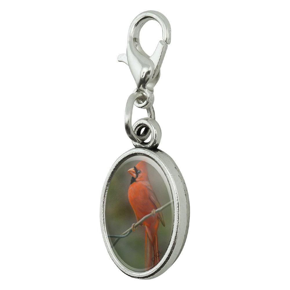GRAPHICS & MORE Cardinal Red Bird on Tree Branch Antiqued Bracelet Pendant Zipper Pull Charm with Lobster Clasp
