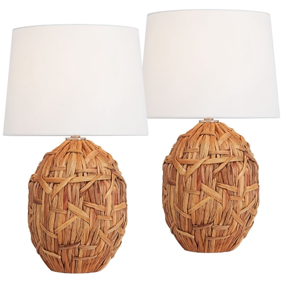 360 Lighting Nantucket 26" High Coastal Modern Table Lamps Set of 2 Natural Seagrass Living Room Bedroom Bedside White Shade