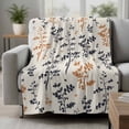thumbnail image 2 of Orange Grey Botanical Blanket Soft Cozy Warm Twin Blanket for Bed, Plush Fuzzy Flannel Fleece Blankets for Sofa, Rustic Country Spring Floral Summer Leaf Throw Blankets for Couch Gifts, 60"x80", 2 of 9