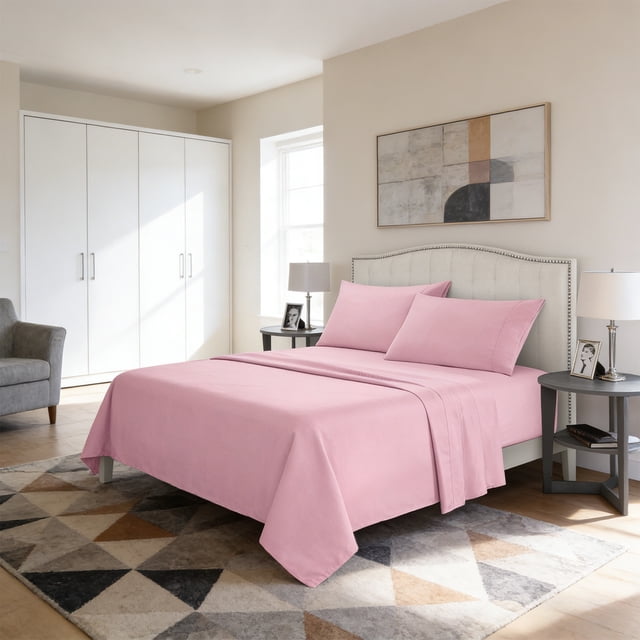 Weloille Brushed Microfiber Bedding Set 3 Pieces, Solid Color Soft Pillowcase Fitted Sheet Flat Sheet, Wrinkle Resistant Breathable Bed Linens, Comfortable Bedding for Home Bedroom Hotel Use