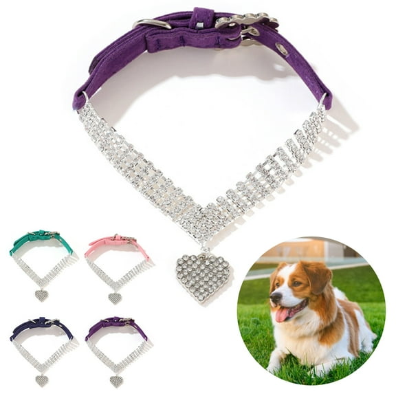 Happy Date 1 Piece Rhinestone Dog Collar Pet Puppy Cat Crystal Collars for Girls Adjustable Dog Necklace Chain Bling Faux Diamond Cute Collar Glitter Dog Jewelry Collars for Valentines Day