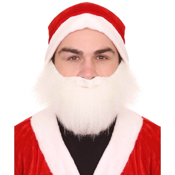 HPO Adult Santa Suit & Beard Set – Red and White Christmas Costume Outfit for Men | Synthetic Fiber Holiday Cosplay Accessory