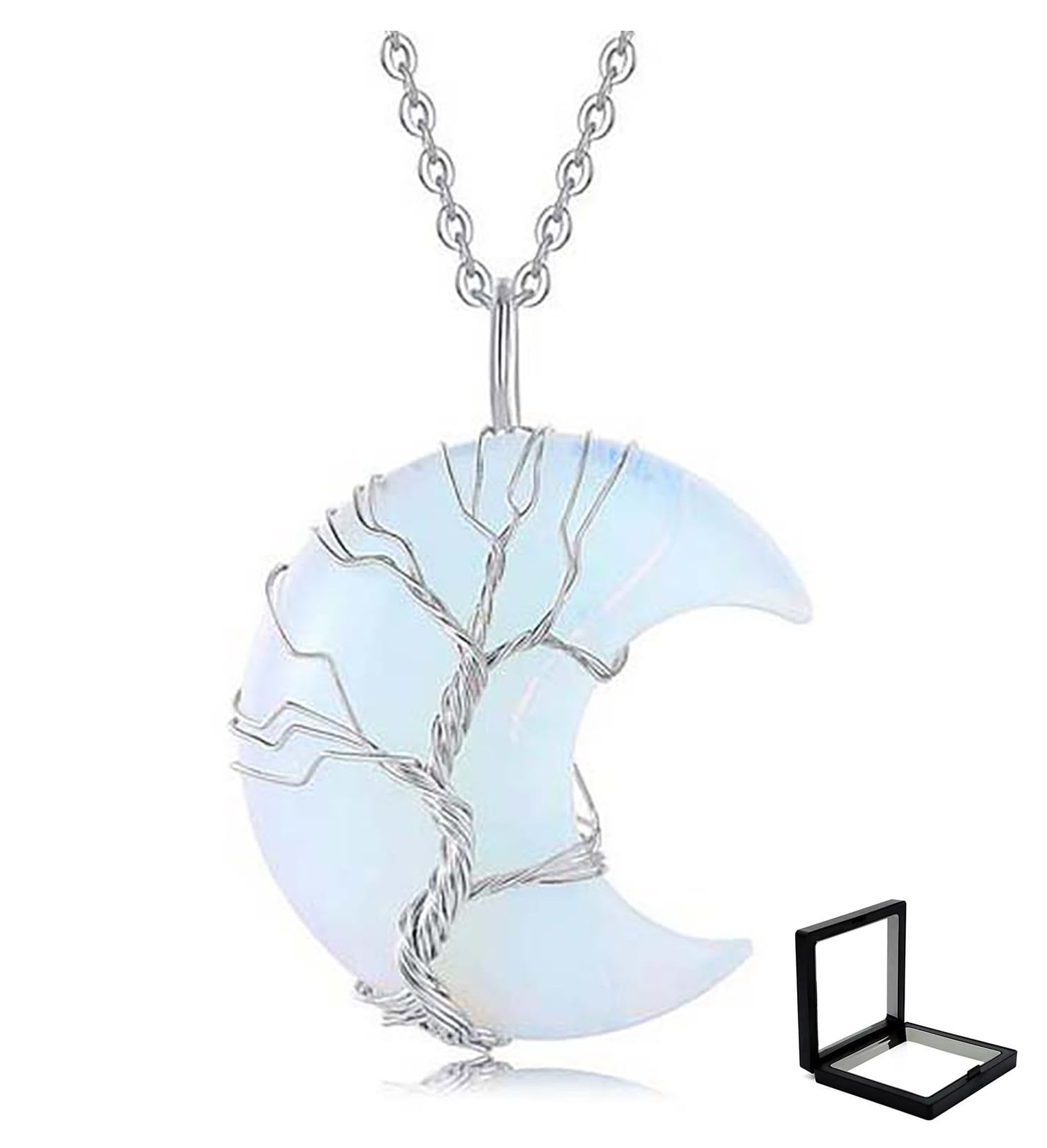 Natural Gemstone Sun and Moon Reiki Chakra Healing Pendant Charm Beads Silver 