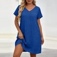 thumbnail image 4 of Tdoqot Womens Plus Size Trendy Pleated Dresses- V-Neck Short Sleeve Casual Loose Fit Summer Midi T Shirt Dress Blue Size 2XL, 4 of 5
