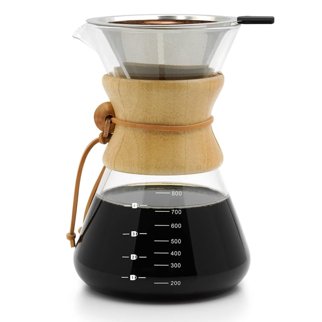 800ML Cafetera De Vidrio Reutilizable,Juego De Cafetera Pour Over Con Filtro De Acero Inoxidable 304