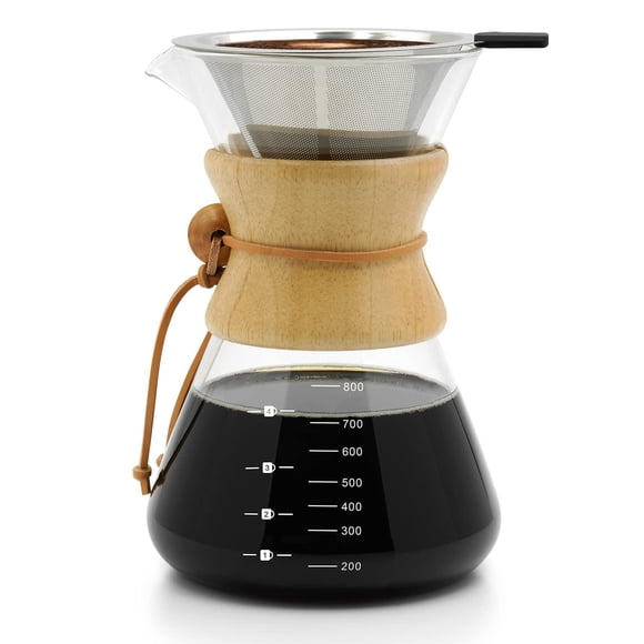 800ML Cafetera De Vidrio Reutilizable,Juego De Cafetera Pour Over Con Filtro De Acero Inoxidable 304