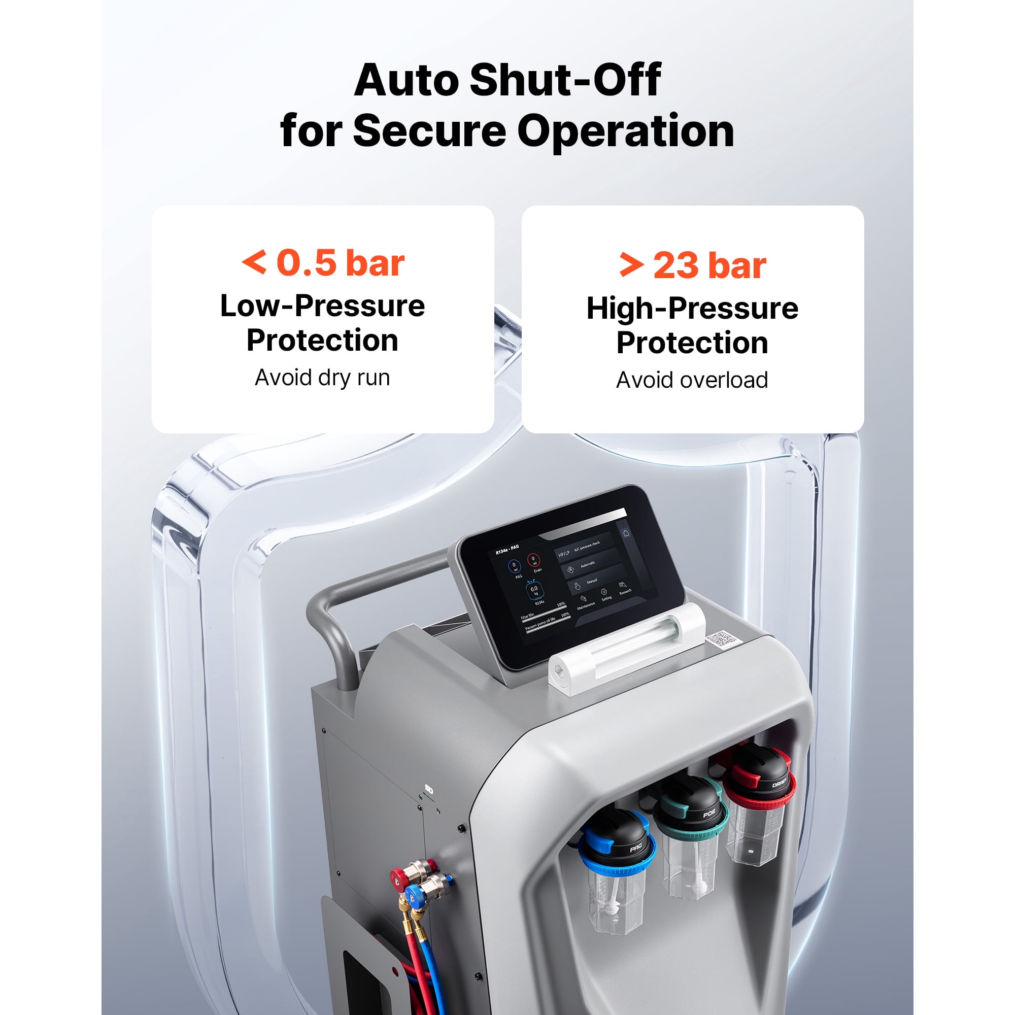 KFFKFF Fully Automatic Refrigerant Recovery Machine for R134a, High Accuracy, 10.1-Inch Touch Screen, AC Recovery, Vacuum, Recharging, and Flushing for Automotive A/C Systems