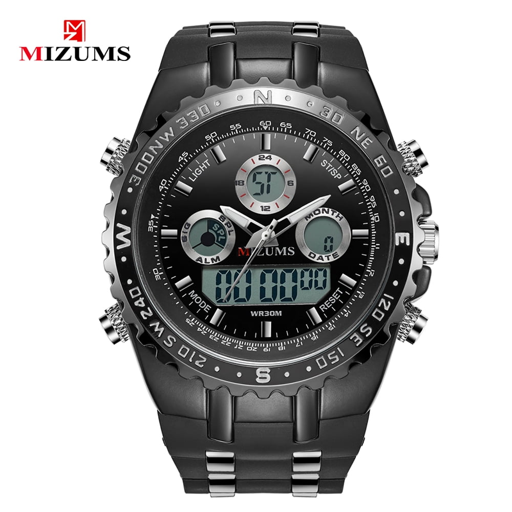 MIZUMS Men Watch Fashion Alloy Case Digital Analog Dual Movement Watch Sports Waterproof Calendar Stopwatch Quartz Wrist Watch Walmart