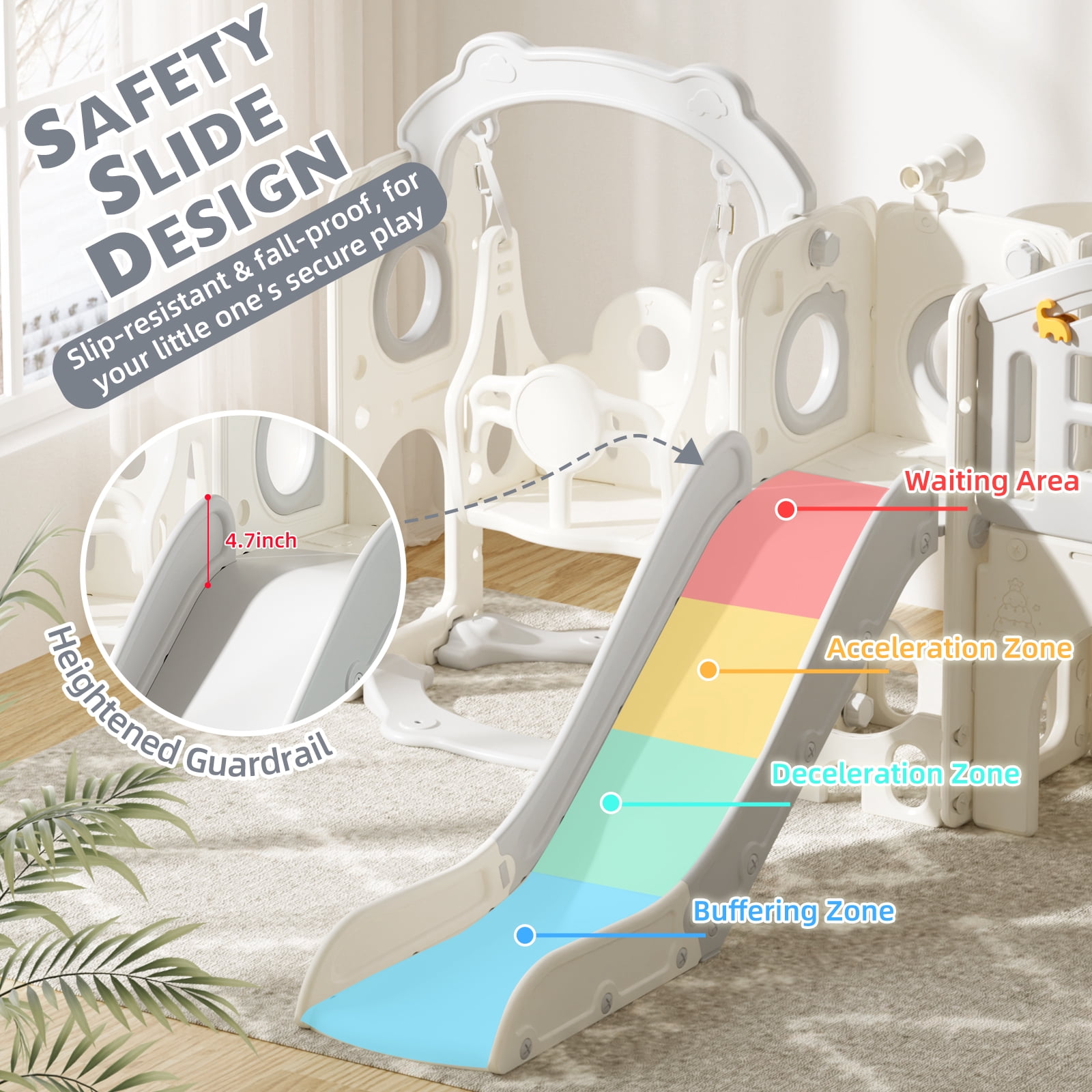 XJD 11 in 1 Toddler Slide and Swing Set - Baby Slide for Toddlers 1-3, Indoor Outdoor Toddler Playset Playground, Gray