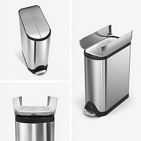 simplehuman - 45 Liter / 11.9 Gallon Butterfly Lid Kitchen Step Trash Can - Brushed Stainless Steel