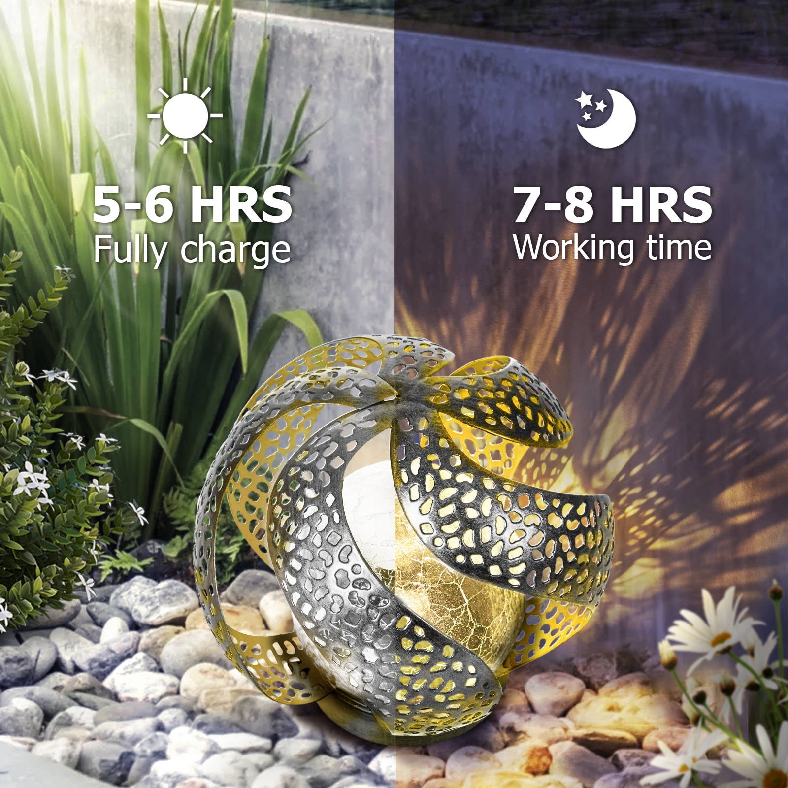 Waitmin Solar Waterproof  Lights Outdoor Garden Decor, Silvery Metal Decorative with Crackle Glass Globe,   Decorative Yard Art Lawn