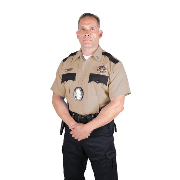 First Class Chemise d'Uniforme pour Hommes 100 % Polyester Deux Tons (US, Alpha, TG, Régulier, Tan & Marron)