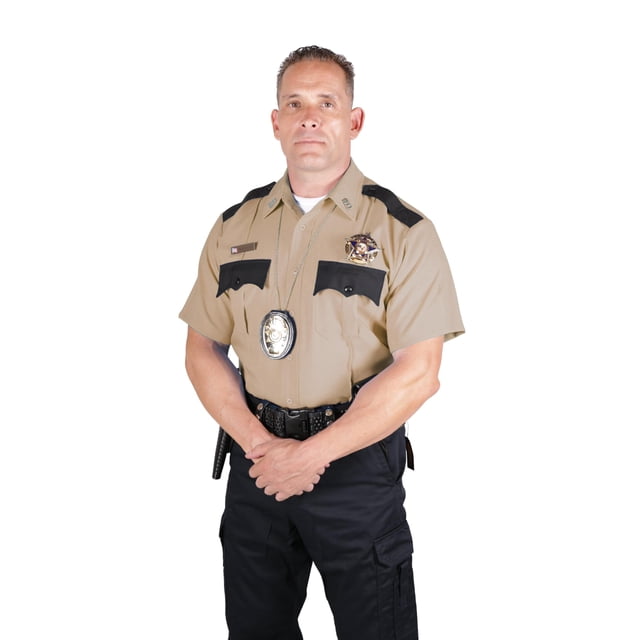 First Class 100% Polyester Two Tone Men's Uniform Shirt (US, Alpha, X-Large, Regular, Regular, Tan & Brown)