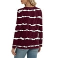 thumbnail image 4 of Women's Casual Round Neck Pullover Long Sleeve T-Shirt Top with Stylish Striped Print Pattern, Trendy and Soft Basic Tee for Casual Outfits and Lounge Wear,Wine,2XL, 4 of 6