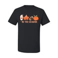 thumbnail image 2 of Wild Bobby Tis' The Season Pumpkin Spice Leaves Football Pumpkins Stars Halloween Men Tee, Black, Medium, 2 of 6