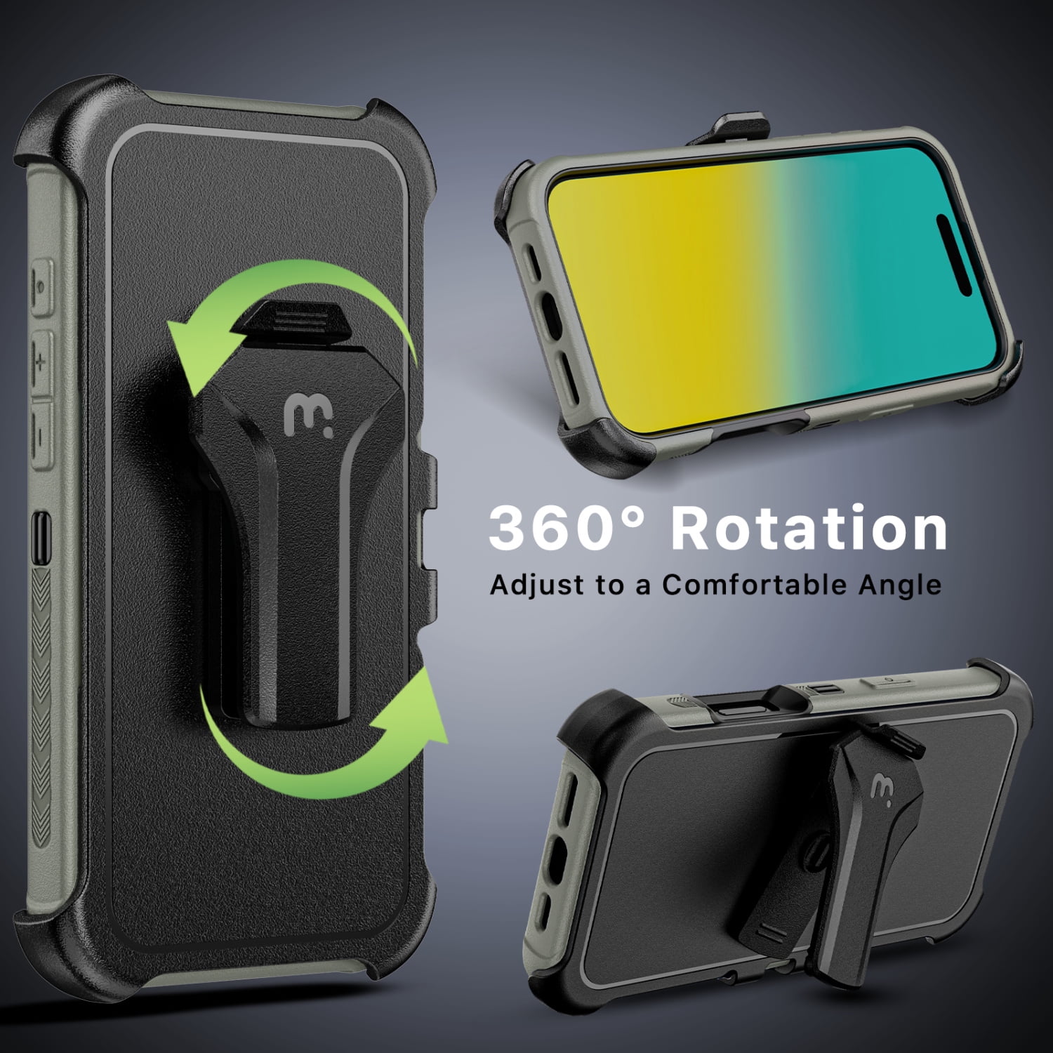 MyBat Pro Maverick Series Case with Holster and Tempered Glass for Apple iPhone 16 Pro - Gray