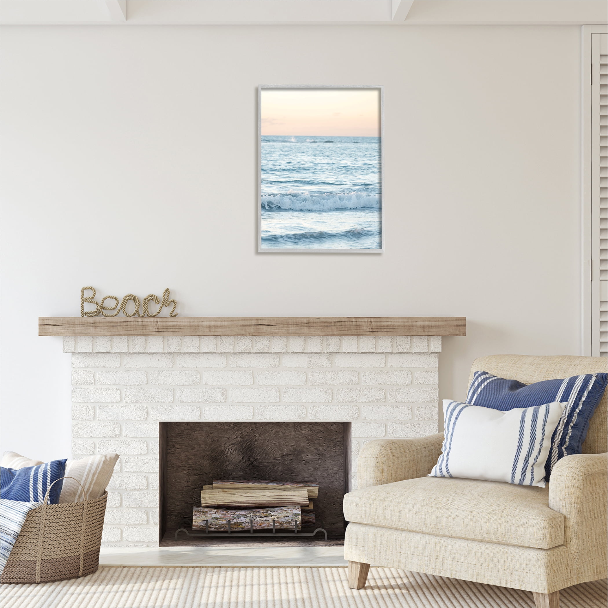 Stupell Industries Blue Waves at Sunset Nature Photography Gray Framed Art Print Wall Art, 24 x 30