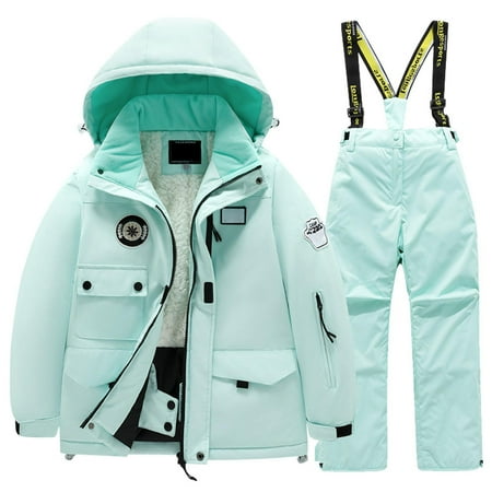 SJLDQY Unisex Children Kid Ski Suit Pocket Jacket Pants Winterproof Windbroof Snowboarding Winter Thermal Warm Snow Suits