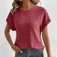 thumbnail image 6 of Womens Ribbed Knit Tops Fashion Casual Crew Neck T-Shirts Loose Fit Short Sleeve Summer Tee Solid Color (XL, Red), 6 of 7