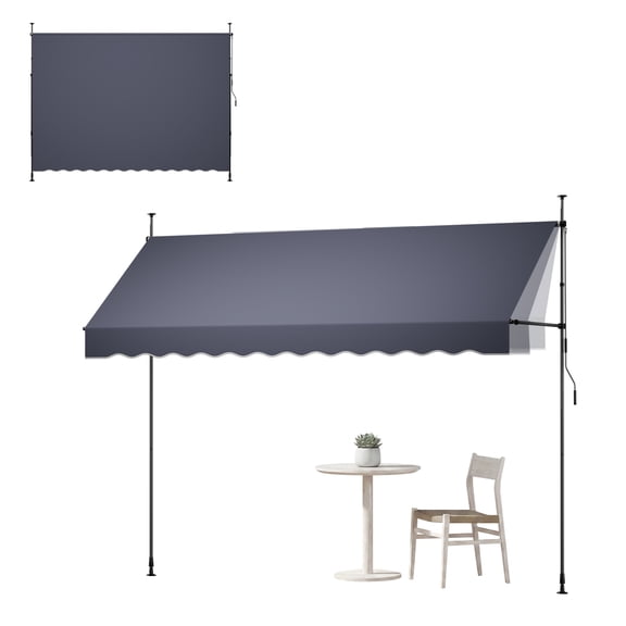 VEVOR Manual Retractable Awning, 138" Outdoor Retractable Patio Awning Sunshade Shelter, Height Adjustable Patio Door Window Canopy with Manual Crank Handle for Backyard, Garden, Balcony, Dark Gray