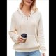 thumbnail image 3 of Sudadera de Lana Extragrande con Capucha y Colores Contrastantes para Mujer, de Punto, con Cuello en V, Informal, con Bolsillos Beige M, 3 of 9