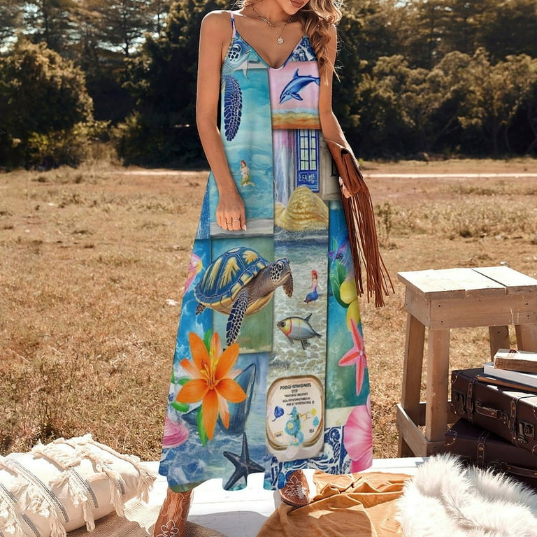 Beach Collage Tropical Paradise Fun Sleeveless Dress Dresses Women Summer  Women's Summer Clothing - Walmart.com