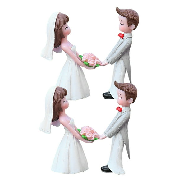 WORGEOUS  2 Pairs Wedding Cake Toppers Figurines Desktop Decorations Miniature Home Baby Mother White
