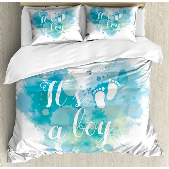 Ambesonne Blue Duvet Cover Set, Its a Boy Grunge, Calking, Turquoise and Blue