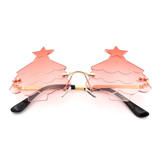Unique Christmas Tree Rimless Gradient Lens Party Shade Sunglasses Gold - Red