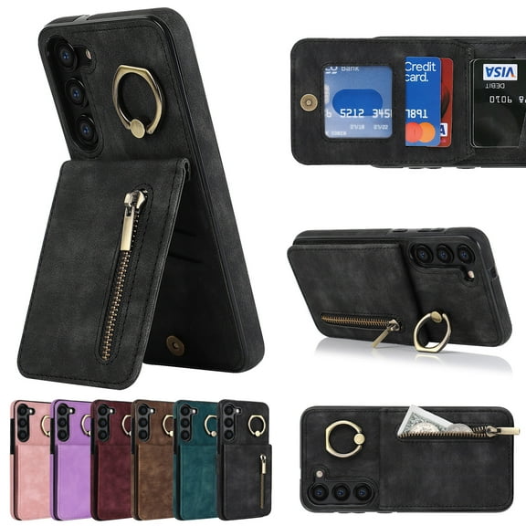 Dteck for Samsung Galaxy S23 Case with Card Holder,RFID Blocking PU Leather Wallet Galaxy S23 Case with Ring Kickstand, Magnetic Back Flip Case Slim Phone Cover for Samsung Galaxy S23 5G,Black