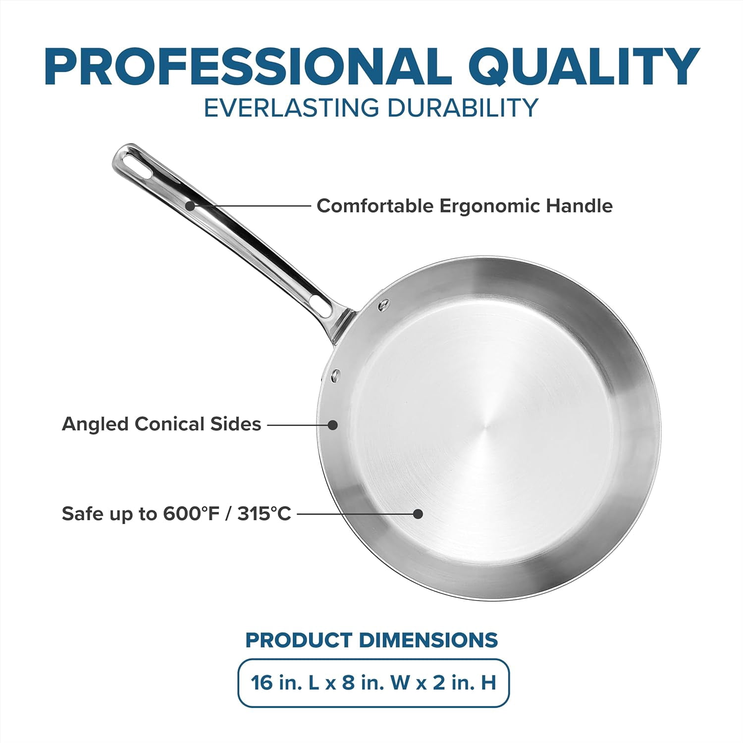 3-Ply Non Stick Frying Pan, 8 Inch Stainless Steel Cookware, Silver