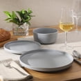 thumbnail image 3 of Gibson Home Dempsey Road 12-Piece Stoneware Dinnerware Set – Service for 4, Round Grey Plates and Bowls, Durable Solid Color Modern Embossed Dish Set, Microwave & Dishwasher Safe, 3 of 15