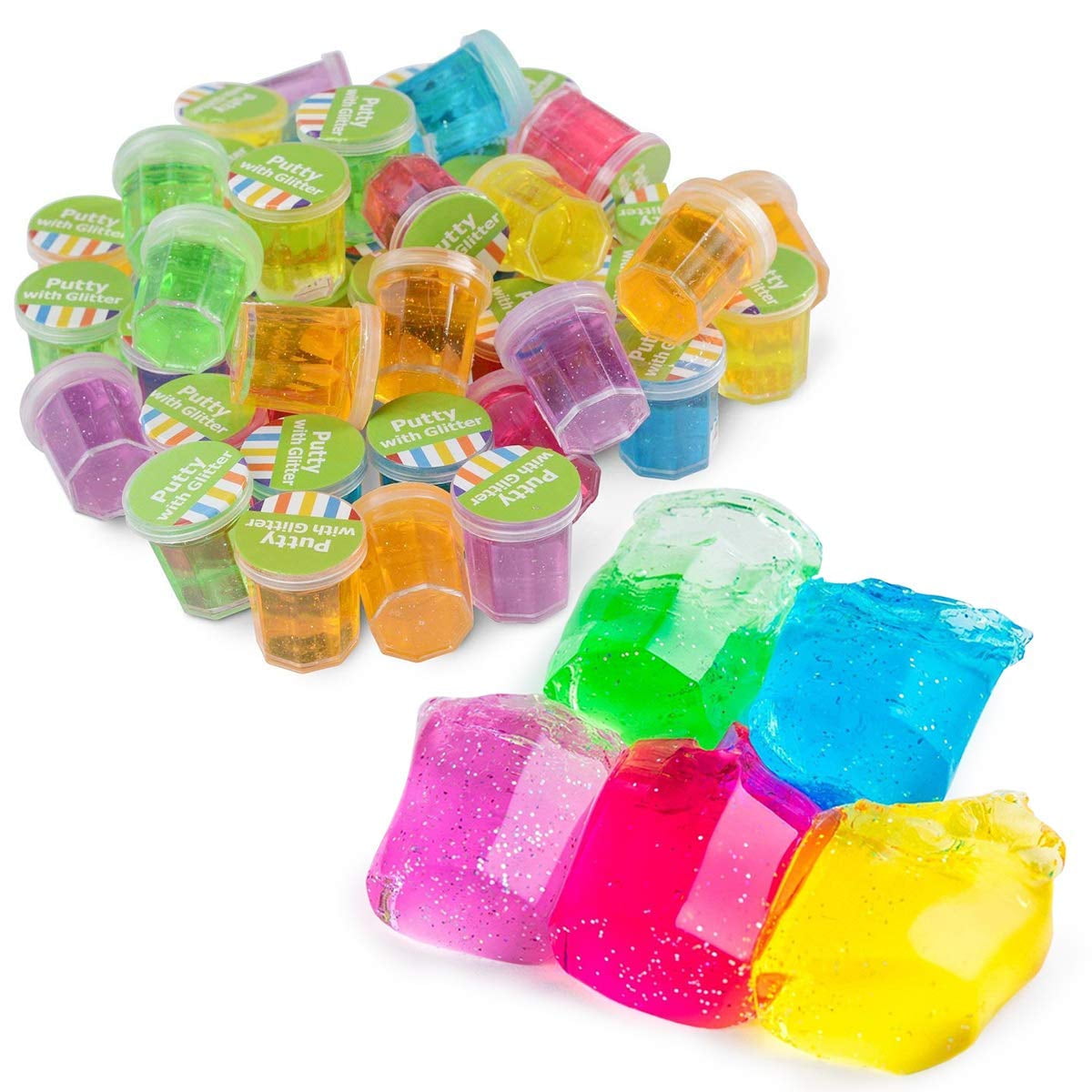 Mini Putty with Glitter, 48 Pack Assorted Neon Color Sludge