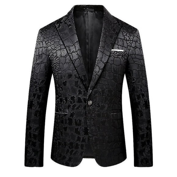 Printed Slim Fit Casual Business Men's Black Blazer
