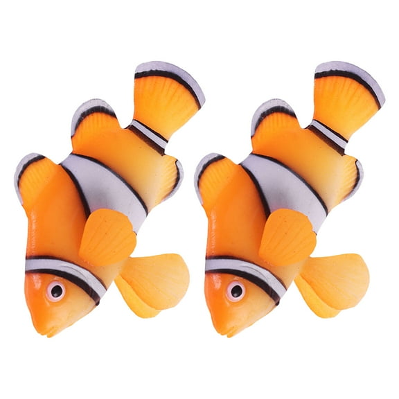 LOLIPPYY 2Pcs Floating Aquarium Silicone Clownfish Decoration Realistic Fish Tank Ornament Orange