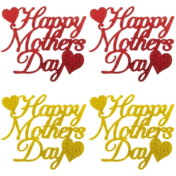 CY5O5ee 4PCS Happy Mother’S Day Cake Toppers Glitter Cake Topper Heart Shaped Cake Picks Cake Accessories for Mom'S Birthday Mother'S Day Gifts Cake Decoration Party Supplies