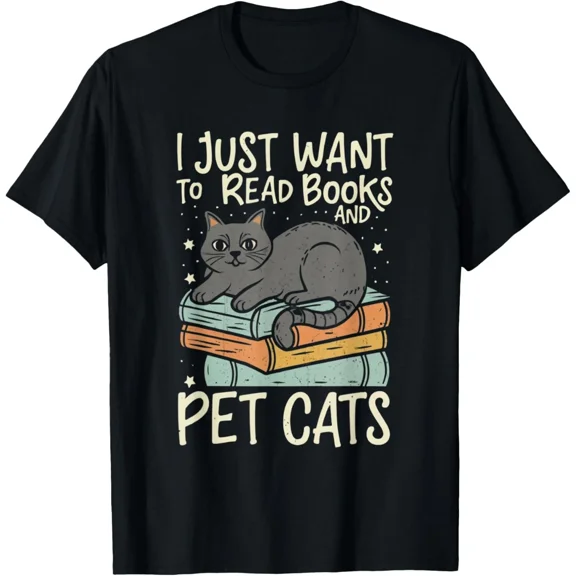Retro I Just Want To Read Books And Pet Cats Cat Men Women Kids T-Shirt Gift for