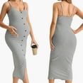 thumbnail image 6 of BRGZLK Women's Maternity Dress with Thin Shoulder Straps, Striped Knit V-Neck Suspender Skirt, Side Slit Casual Bag Skirt, Elastic Tight Fitting Dress, 6 of 7