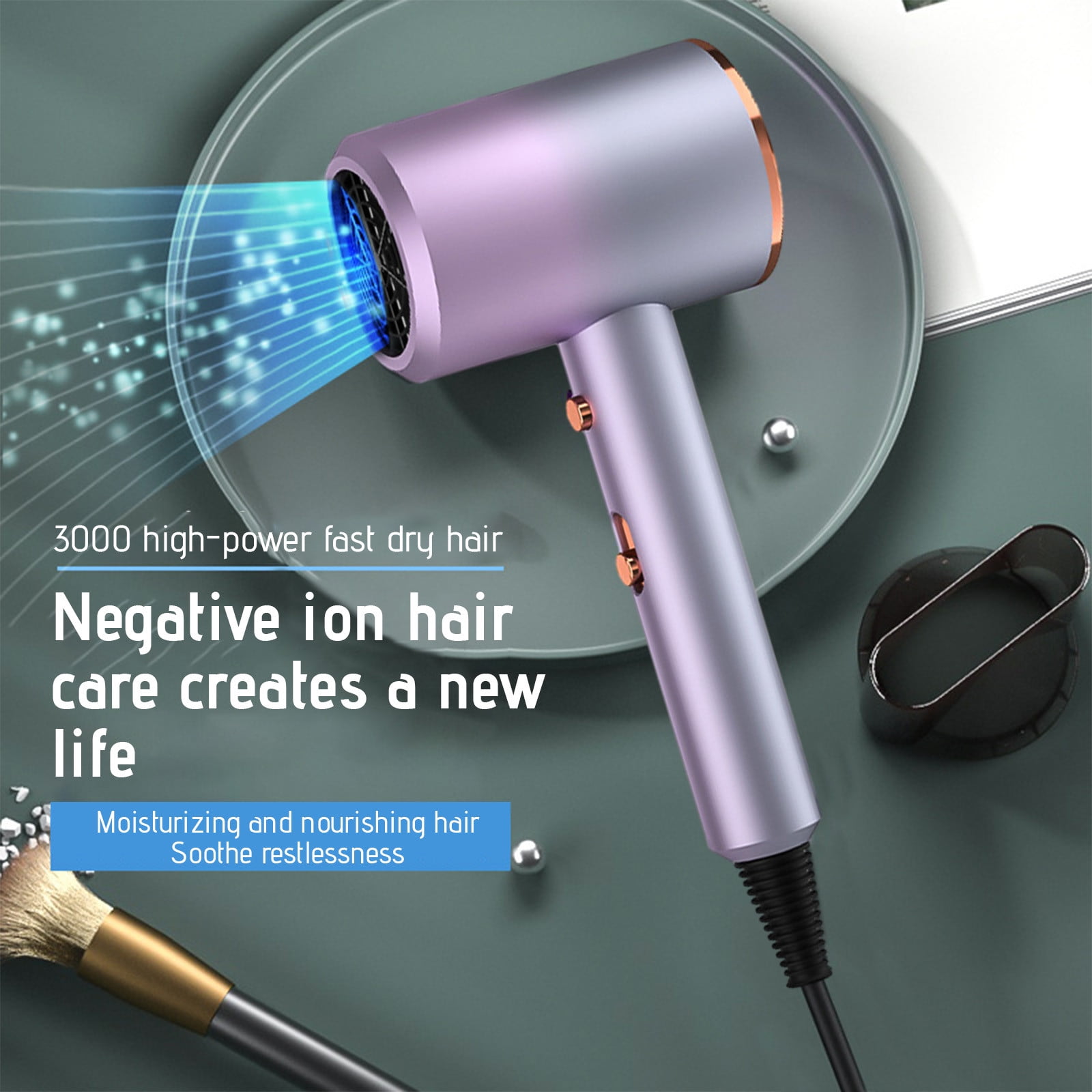 Negative Ion Hair Dryer, Compact Portable Blow Dryer, Fast Drying Hair Styling Tool, Quiet Operation with Diffuser, Home and Travel Use