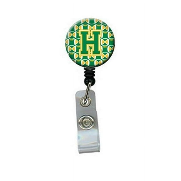 Carolines Treasures CJ1069-HBR Letter H Football Green & Gold Retractable Badge Reel