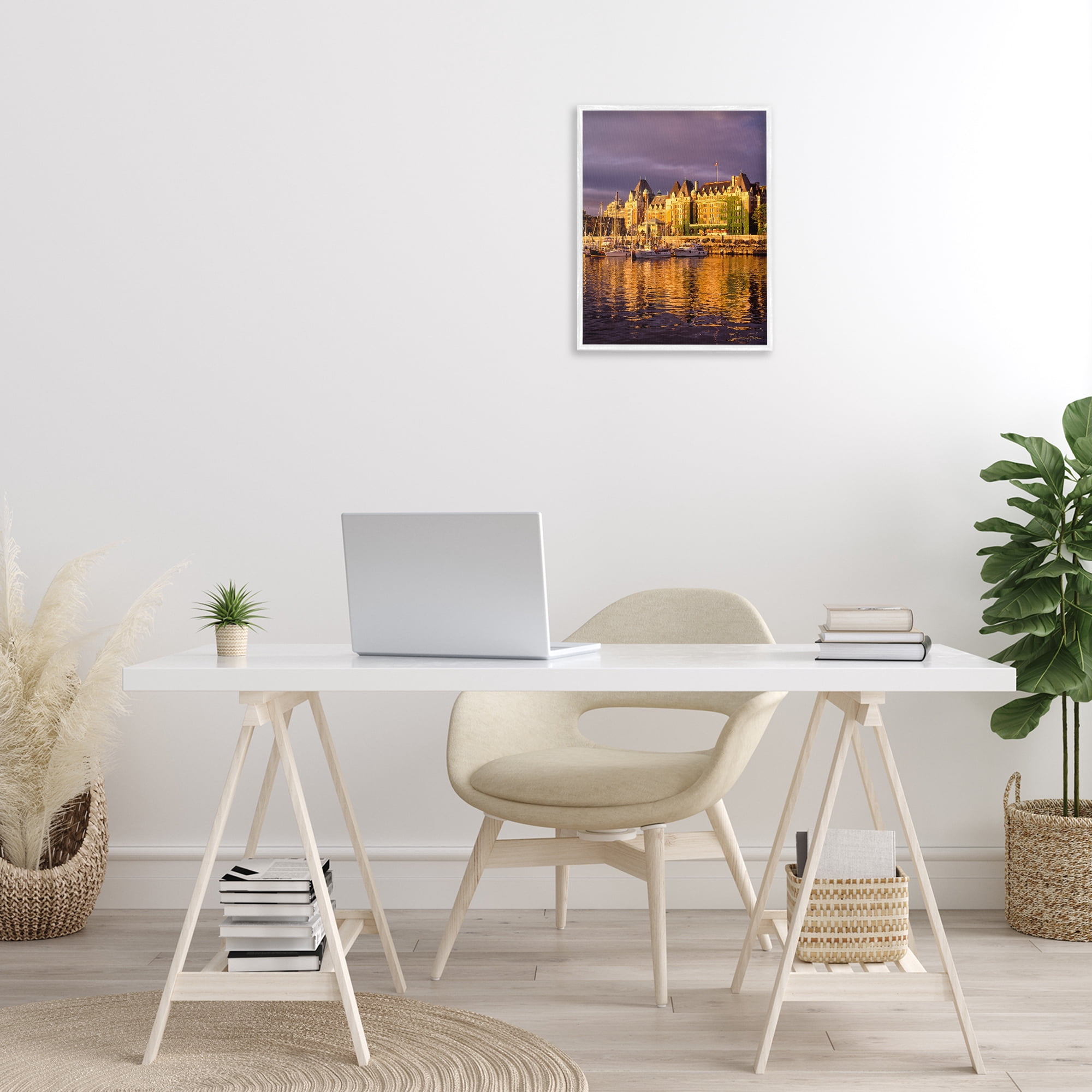 Stupell Industries City Boat Harbor Town & City Photography White Framed Art Print Wall Art, 16 x 20